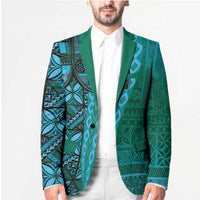 Samoan Pacific Tribal Flower Geometric Art Tattoos Blazer Siapo Pattern Turquoise Tide LT03 - Polynesian Pride