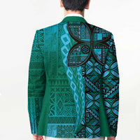 Samoan Pacific Tribal Flower Geometric Art Tattoos Blazer Siapo Pattern Turquoise Tide LT03 - Polynesian Pride