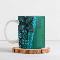 Samoan Pacific Tribal Flower Geometric Art Tattoos Ceramic Mug Siapo Pattern Turquoise Tide LT03 Turquoise - Polynesian Pride