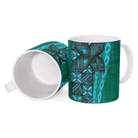 Samoan Pacific Tribal Flower Geometric Art Tattoos Ceramic Mug Siapo Pattern Turquoise Tide LT03 - Polynesian Pride