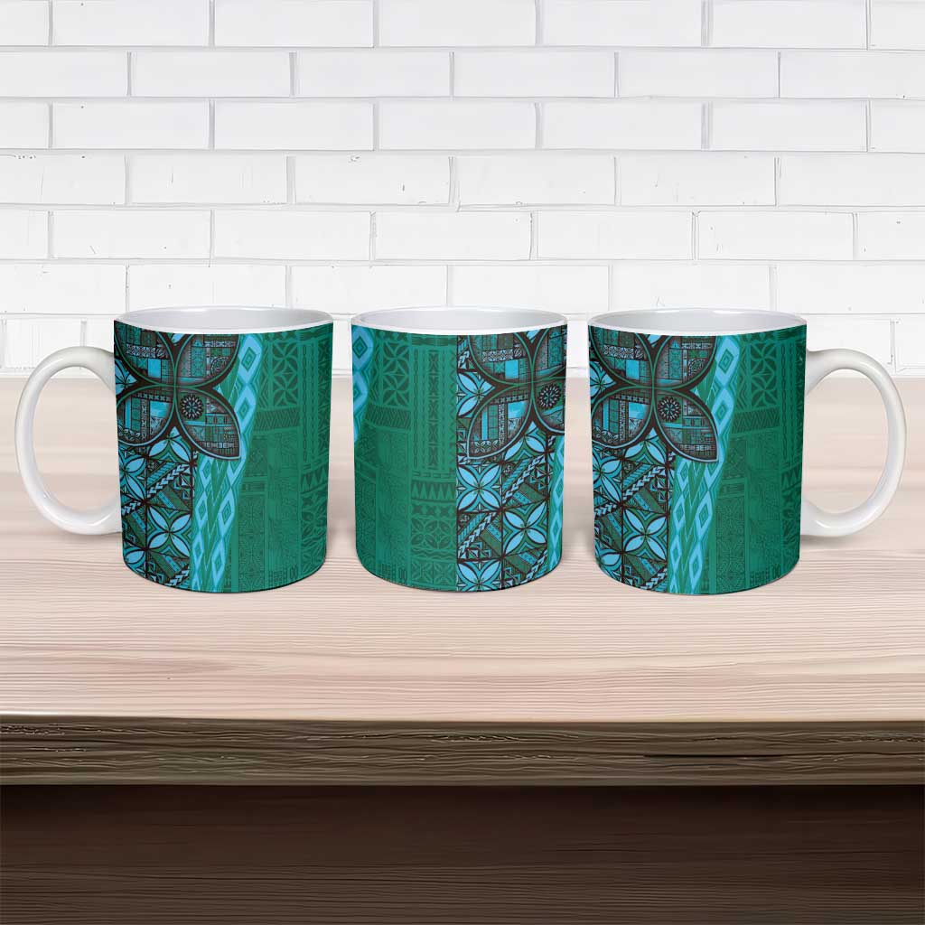 Samoan Pacific Tribal Flower Geometric Art Tattoos Ceramic Mug Siapo Pattern Turquoise Tide LT03 - Polynesian Pride