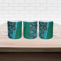 Samoan Pacific Tribal Flower Geometric Art Tattoos Ceramic Mug Siapo Pattern Turquoise Tide LT03 - Polynesian Pride