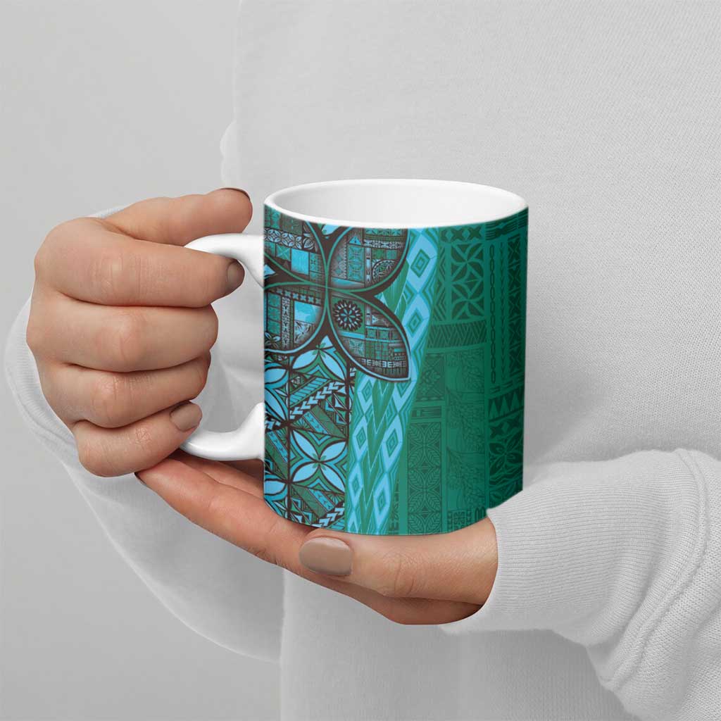 Samoan Pacific Tribal Flower Geometric Art Tattoos Ceramic Mug Siapo Pattern Turquoise Tide LT03 - Polynesian Pride