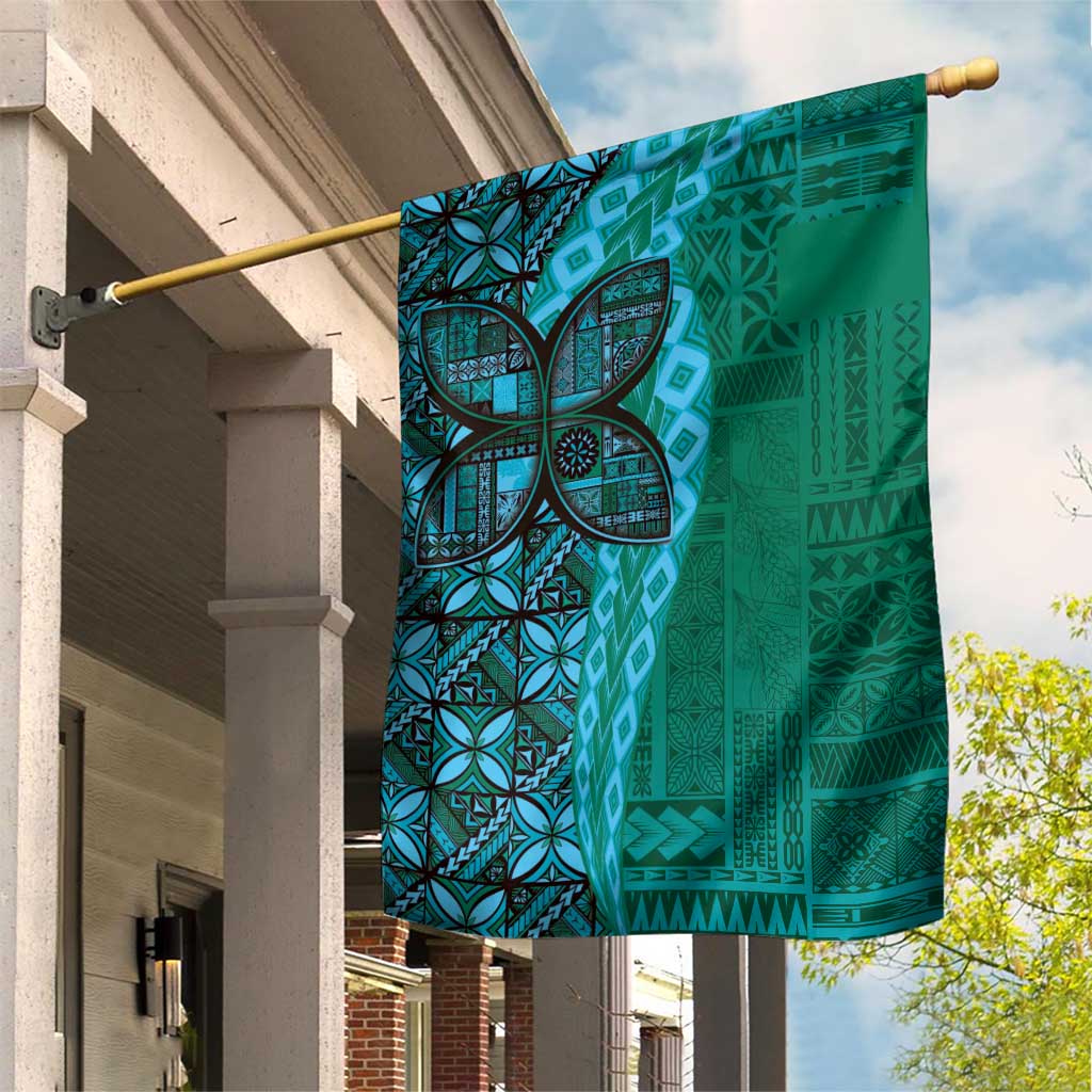 Samoan Pacific Tribal Flower Geometric Art Tattoos Garden Flag Siapo Pattern Turquoise Tide LT03 House Flag Turquoise - Polynesian Pride