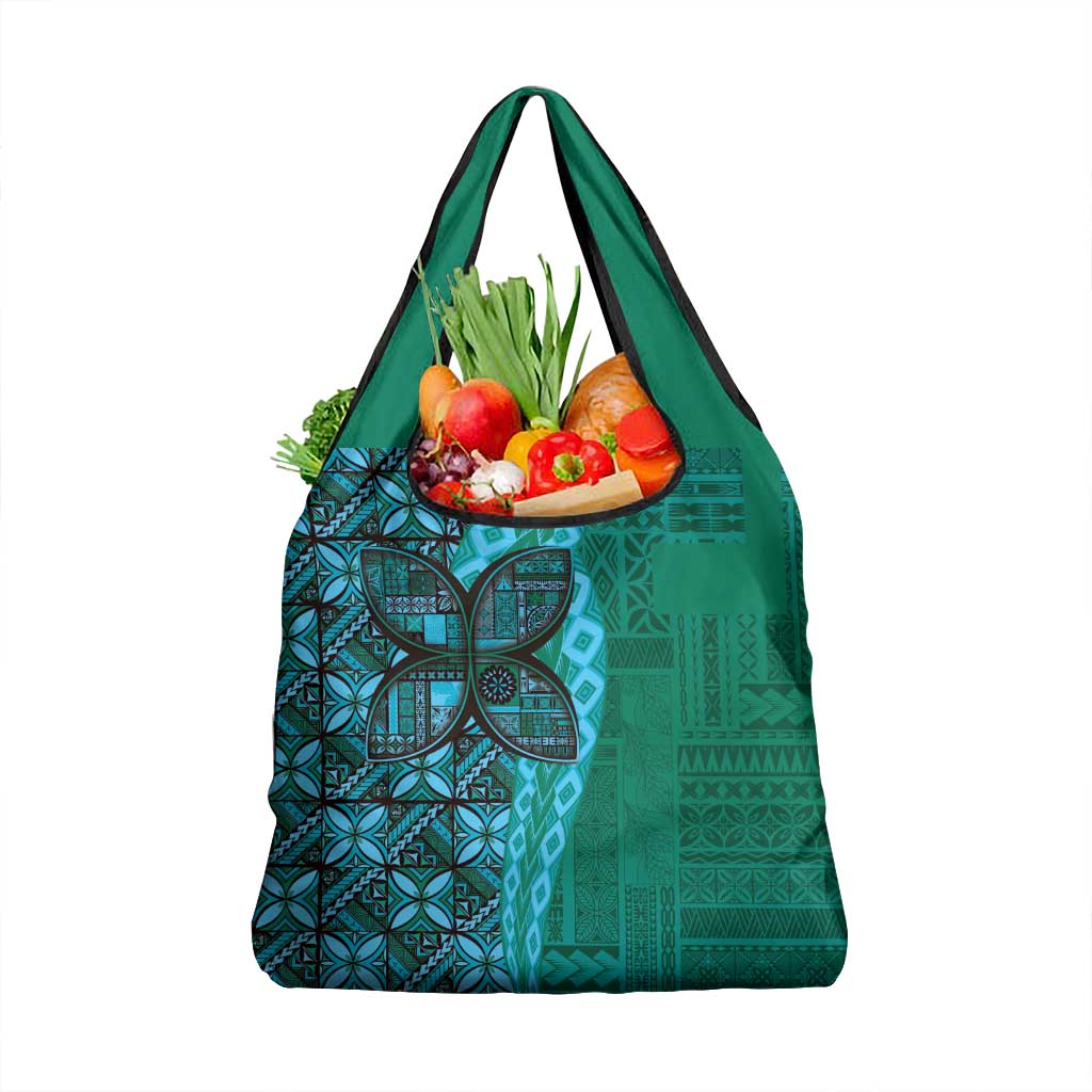 Samoan Pacific Tribal Flower Geometric Art Tattoos Grocery Bag Siapo Pattern Turquoise Tide LT03 1-pack One Size Turquoise - Polynesian Pride