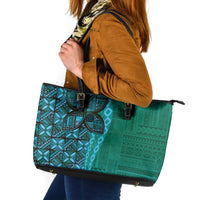 Samoan Pacific Tribal Flower Geometric Art Tattoos Leather Tote Bag Siapo Pattern Turquoise Tide LT03 Turquoise - Polynesian Pride
