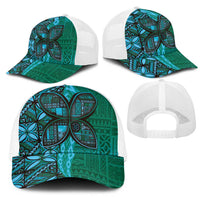 Samoan Pacific Tribal Flower Geometric Art Tattoos Mesh Trucker Cap Siapo Pattern Turquoise Tide LT03 - Polynesian Pride