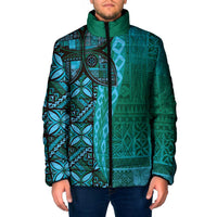 Samoan Pacific Tribal Flower Geometric Art Tattoos Padded Jacket Siapo Pattern Turquoise Tide LT03 Turquoise - Polynesian Pride