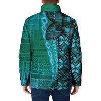 Samoan Pacific Tribal Flower Geometric Art Tattoos Padded Jacket Siapo Pattern Turquoise Tide LT03 - Polynesian Pride