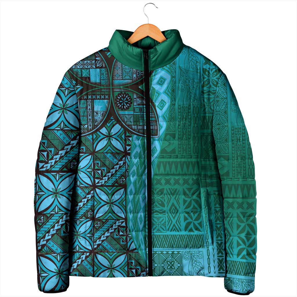 Samoan Pacific Tribal Flower Geometric Art Tattoos Padded Jacket Siapo Pattern Turquoise Tide LT03 - Polynesian Pride