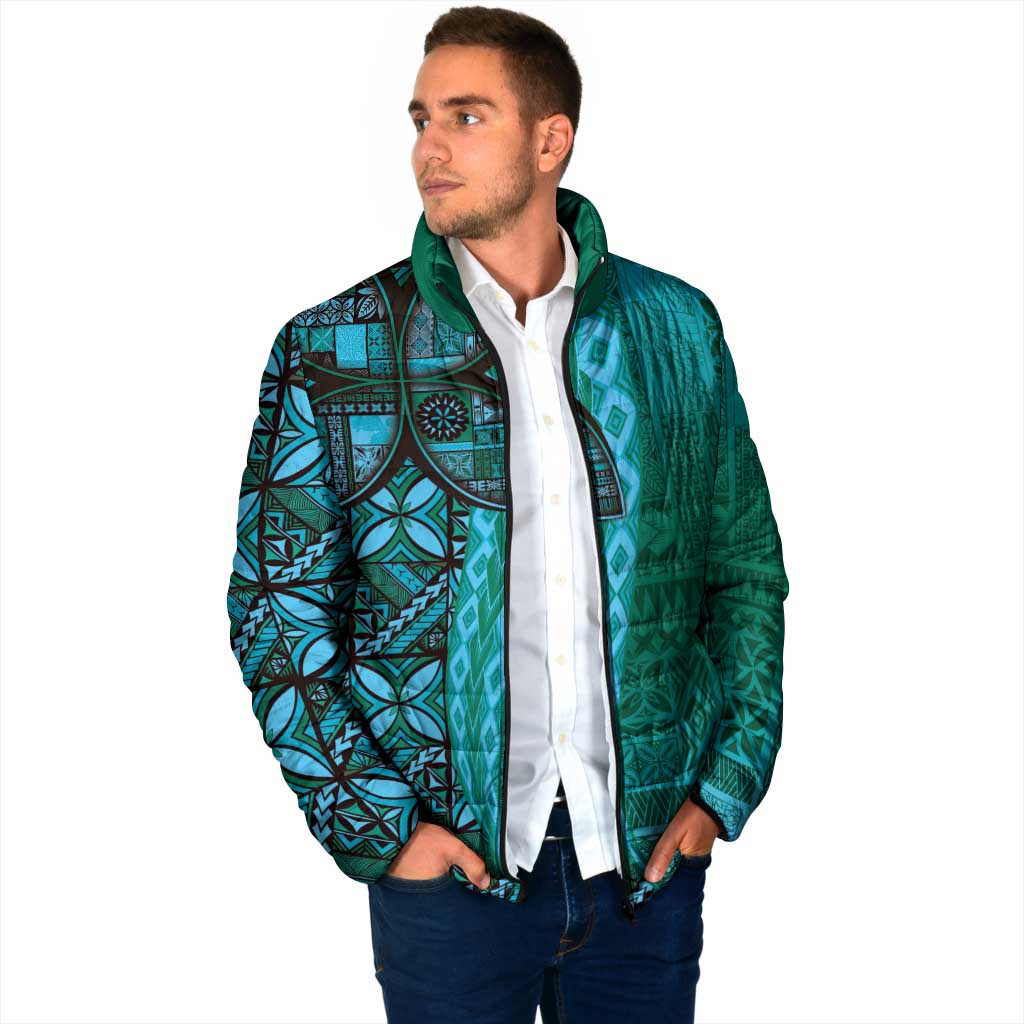 Samoan Pacific Tribal Flower Geometric Art Tattoos Padded Jacket Siapo Pattern Turquoise Tide LT03 - Polynesian Pride