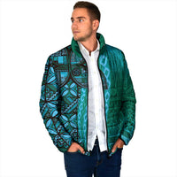 Samoan Pacific Tribal Flower Geometric Art Tattoos Padded Jacket Siapo Pattern Turquoise Tide LT03 - Polynesian Pride