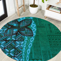 Samoan Pacific Tribal Flower Geometric Art Tattoos Round Carpet Siapo Pattern Turquoise Tide LT03 Turquoise - Polynesian Pride
