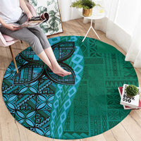 Samoan Pacific Tribal Flower Geometric Art Tattoos Round Carpet Siapo Pattern Turquoise Tide LT03 - Polynesian Pride