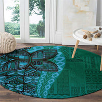 Samoan Pacific Tribal Flower Geometric Art Tattoos Round Carpet Siapo Pattern Turquoise Tide LT03 - Polynesian Pride