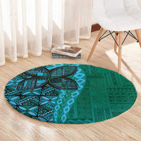 Samoan Pacific Tribal Flower Geometric Art Tattoos Round Carpet Siapo Pattern Turquoise Tide LT03 - Polynesian Pride