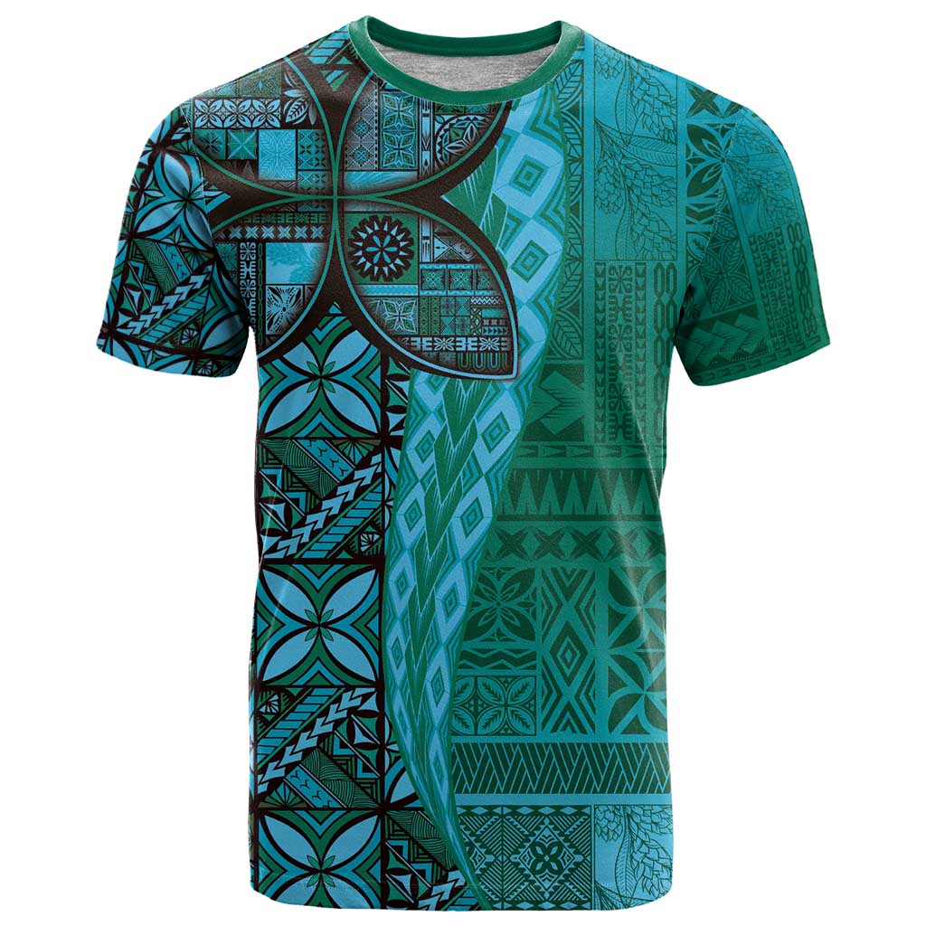Samoan Pacific Tribal Flower Geometric Art Tattoos T Shirt Siapo Pattern Turquoise Tide LT03 Turquoise - Polynesian Pride