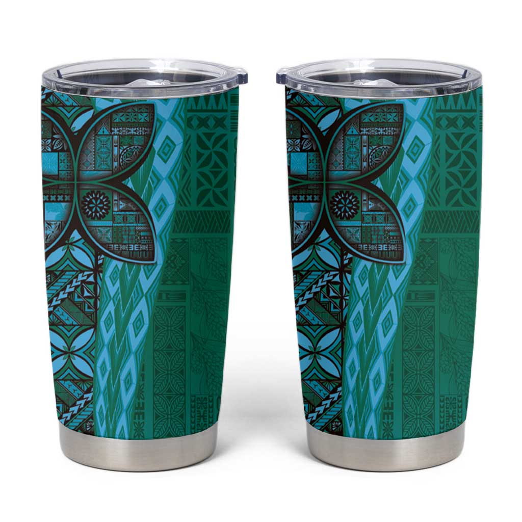 Samoan Pacific Tribal Flower Geometric Art Tattoos Tumbler Cup Siapo Pattern Turquoise Tide LT03 Turquoise - Polynesian Pride