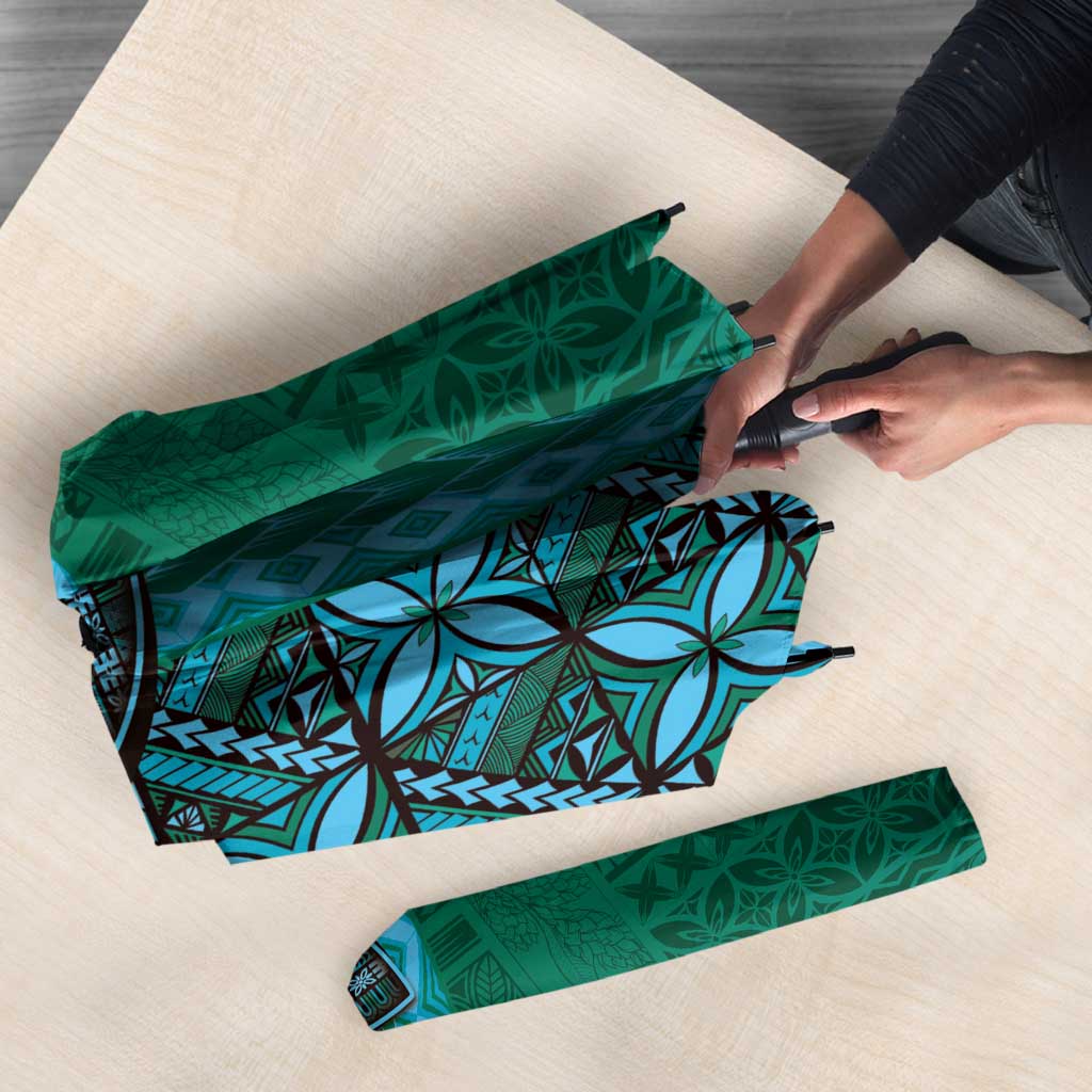Samoan Pacific Tribal Flower Geometric Art Tattoos Umbrella Siapo Pattern Turquoise Tide LT03 - Polynesian Pride