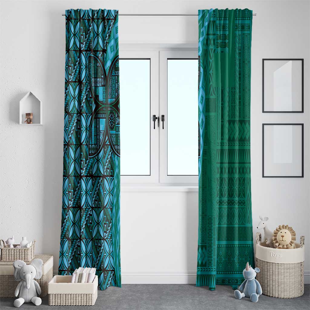 Samoan Pacific Tribal Flower Geometric Art Tattoos Window Curtain Siapo Pattern Turquoise Tide LT03 - Polynesian Pride
