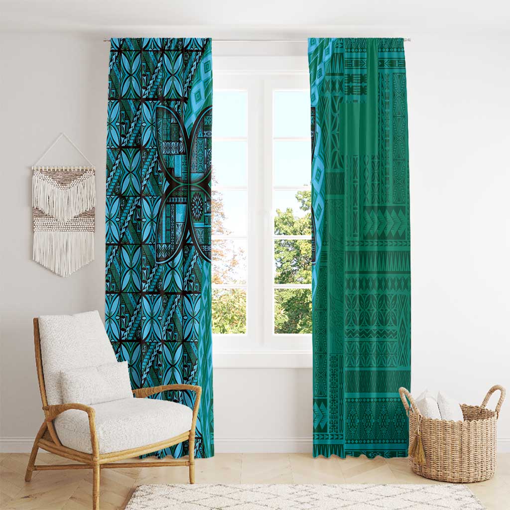 Samoan Pacific Tribal Flower Geometric Art Tattoos Window Curtain Siapo Pattern Turquoise Tide LT03 - Polynesian Pride