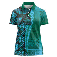 Samoan Pacific Tribal Flower Geometric Art Tattoos Women Polo Shirt Siapo Pattern Turquoise Tide LT03 Female Turquoise - Polynesian Pride
