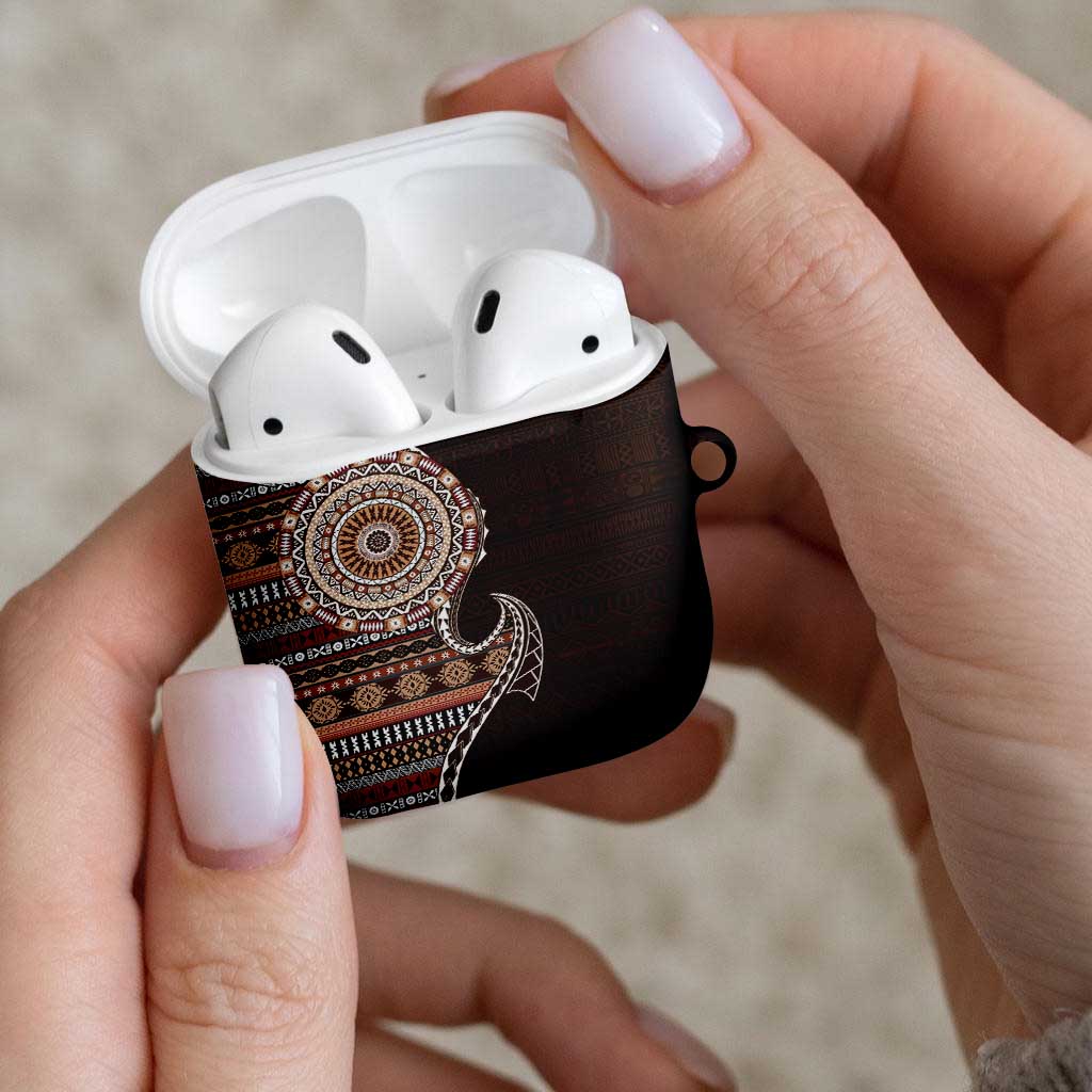 Fijian Masi Tribal Tattoos Art Pattern AirPods Case Brown Color Half Style LT03 - Polynesian Pride