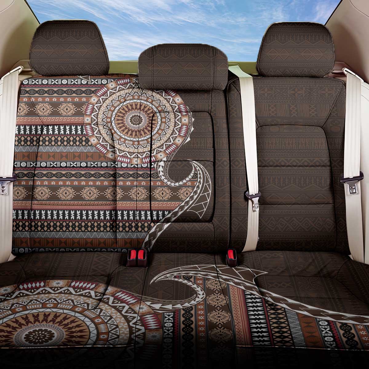 Fijian Masi Tribal Tattoos Art Pattern Back Car Seat Cover Brown Color Half Style LT03 One Size Brown - Polynesian Pride