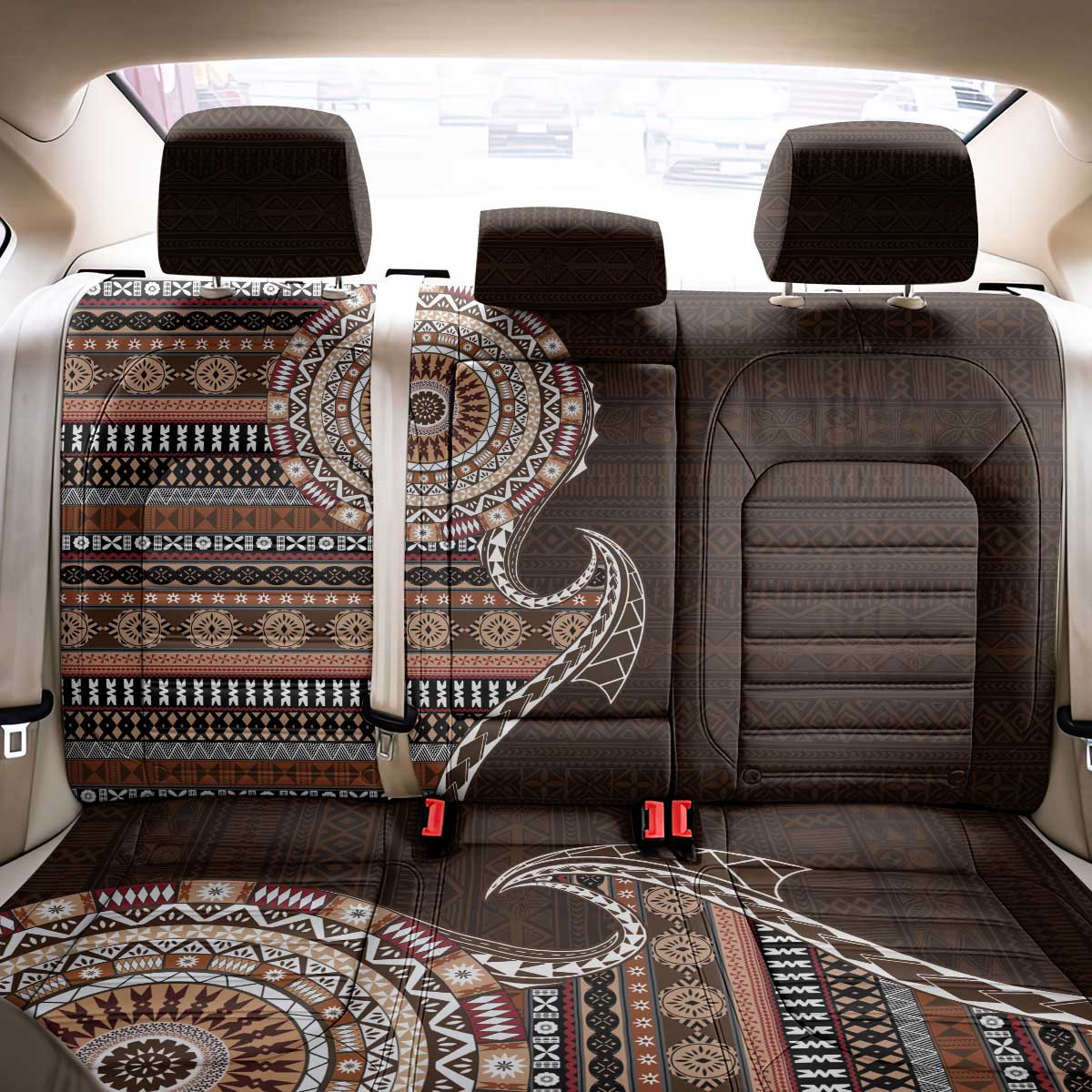 Fijian Masi Tribal Tattoos Art Pattern Back Car Seat Cover Brown Color Half Style LT03 - Polynesian Pride