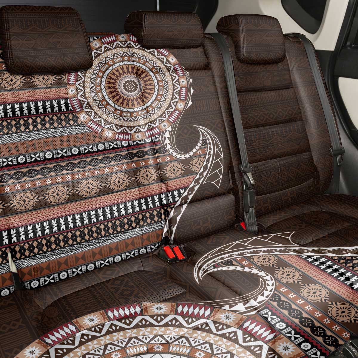 Fijian Masi Tribal Tattoos Art Pattern Back Car Seat Cover Brown Color Half Style LT03 - Polynesian Pride