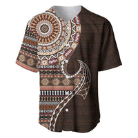 Fijian Masi Tribal Tattoos Art Pattern Baseball Jersey Brown Color Half Style LT03 Brown - Polynesian Pride