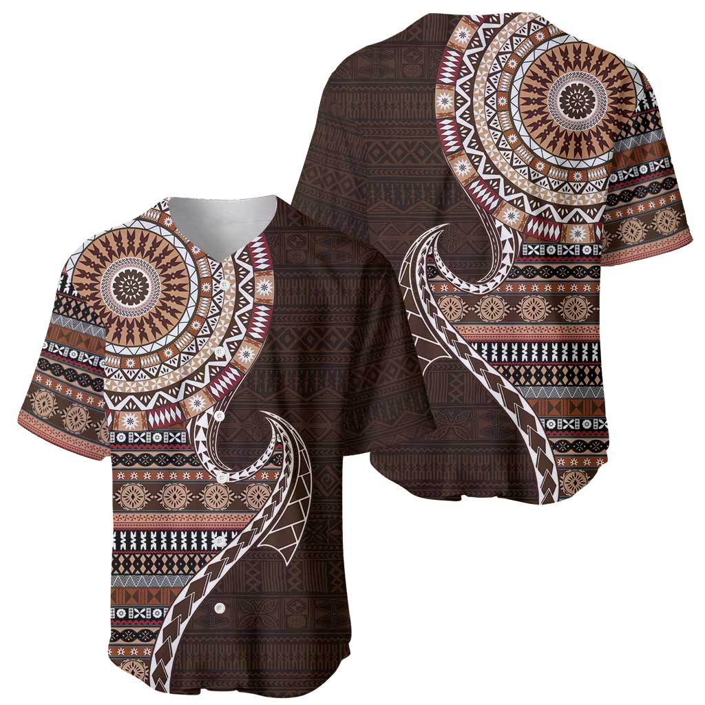 Fijian Masi Tribal Tattoos Art Pattern Baseball Jersey Brown Color Half Style LT03 - Polynesian Pride