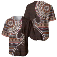 Fijian Masi Tribal Tattoos Art Pattern Baseball Jersey Brown Color Half Style LT03 - Polynesian Pride