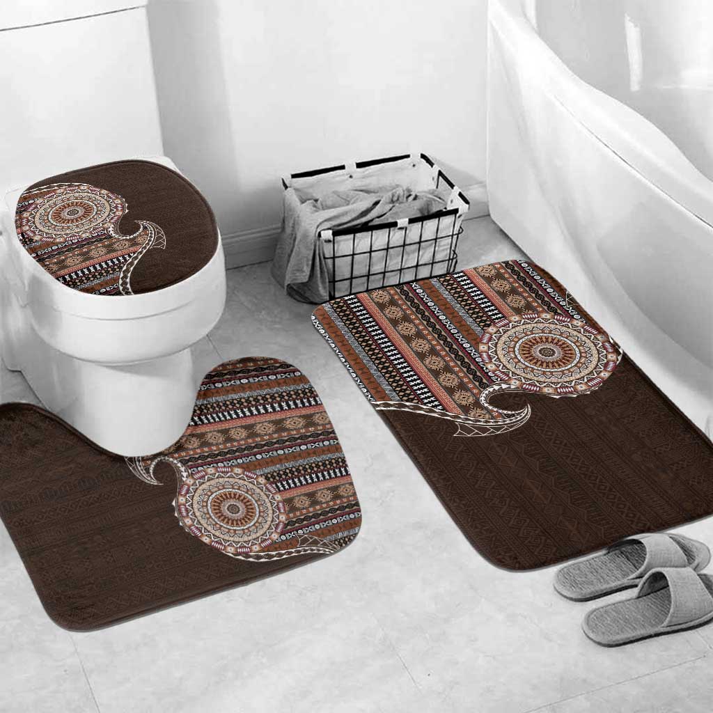 Fijian Masi Tribal Tattoos Art Pattern Bathroom Set Brown Color Half Style LT03 Mat Set (3 pcs – No Curtain Included) One Size Brown - Polynesian Pride