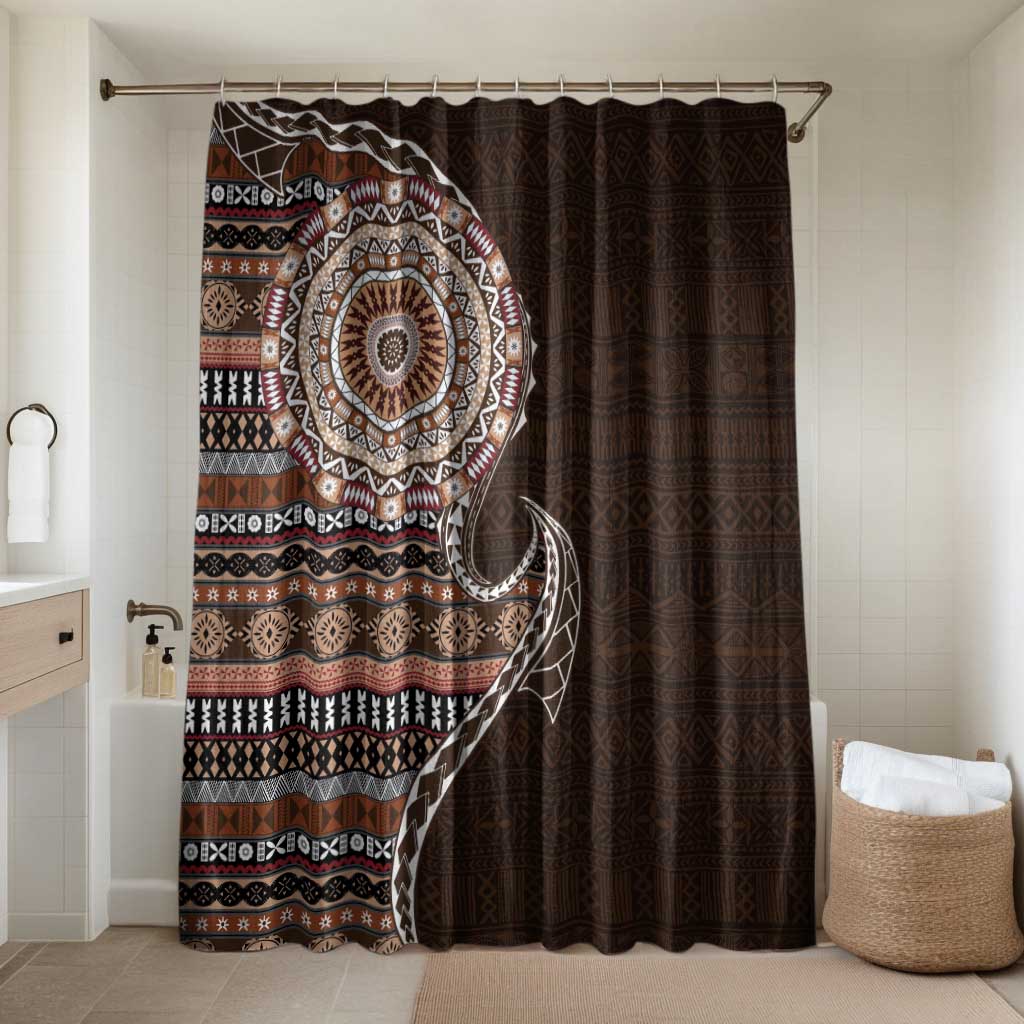 Fijian Masi Tribal Tattoos Art Pattern Bathroom Set Brown Color Half Style LT03 Shower Curtain (No Mats Included) Brown - Polynesian Pride