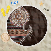 Fijian Masi Tribal Tattoos Art Pattern Beach Blanket Brown Color Half Style LT03 One Size 150cm Brown - Polynesian Pride