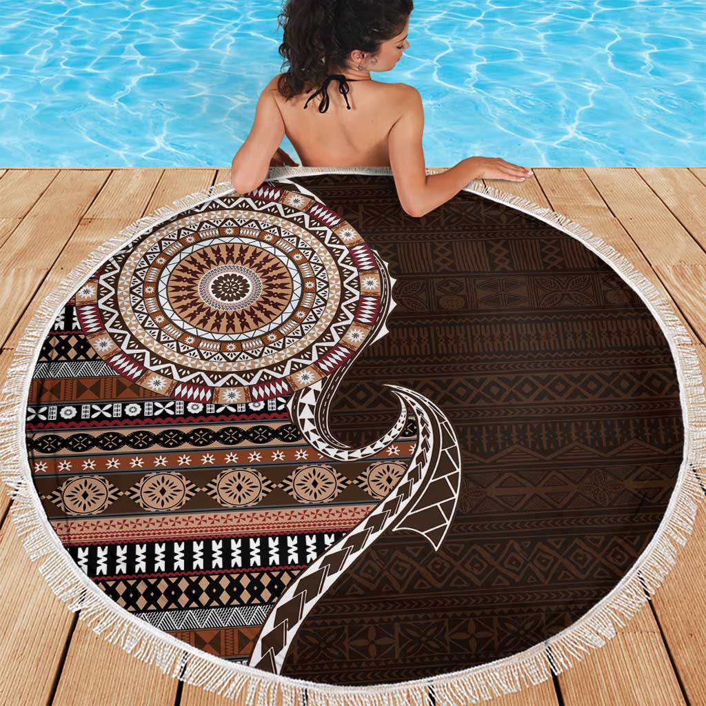 Fijian Masi Tribal Tattoos Art Pattern Beach Blanket Brown Color Half Style LT03 - Polynesian Pride