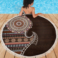 Fijian Masi Tribal Tattoos Art Pattern Beach Blanket Brown Color Half Style LT03 - Polynesian Pride