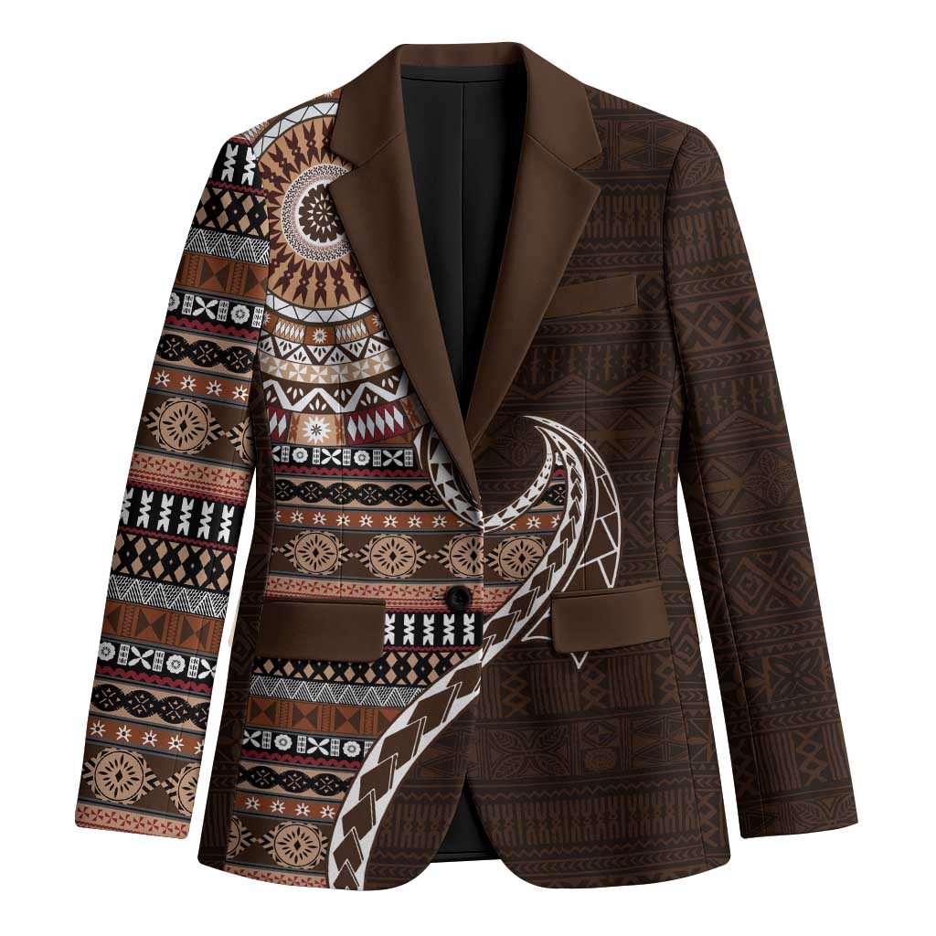 Fijian Masi Tribal Tattoos Art Pattern Blazer Brown Color Half Style LT03 Unisex Brown - Polynesian Pride