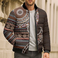 Fijian Masi Tribal Tattoos Art Pattern Bomber Puffer Jacket Brown Color Half Style LT03 - Polynesian Pride