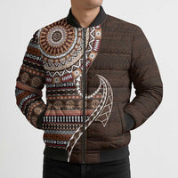 Fijian Masi Tribal Tattoos Art Pattern Bomber Puffer Jacket Brown Color Half Style LT03 - Polynesian Pride