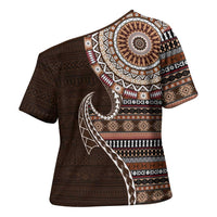 Fijian Masi Tribal Tattoos Art Pattern Cross Shoulder Shirt Brown Color Half Style LT03 - Polynesian Pride
