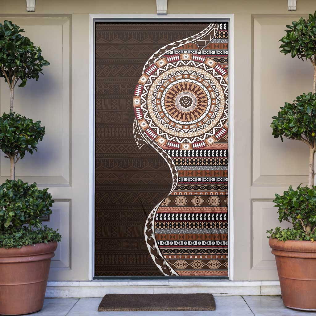 Fijian Masi Tribal Tattoos Art Pattern Door Cover Brown Color Half Style LT03 Brown - Polynesian Pride