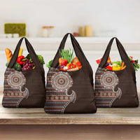 Fijian Masi Tribal Tattoos Art Pattern Grocery Bag Brown Color Half Style LT03 3-pack One Size Brown - Polynesian Pride