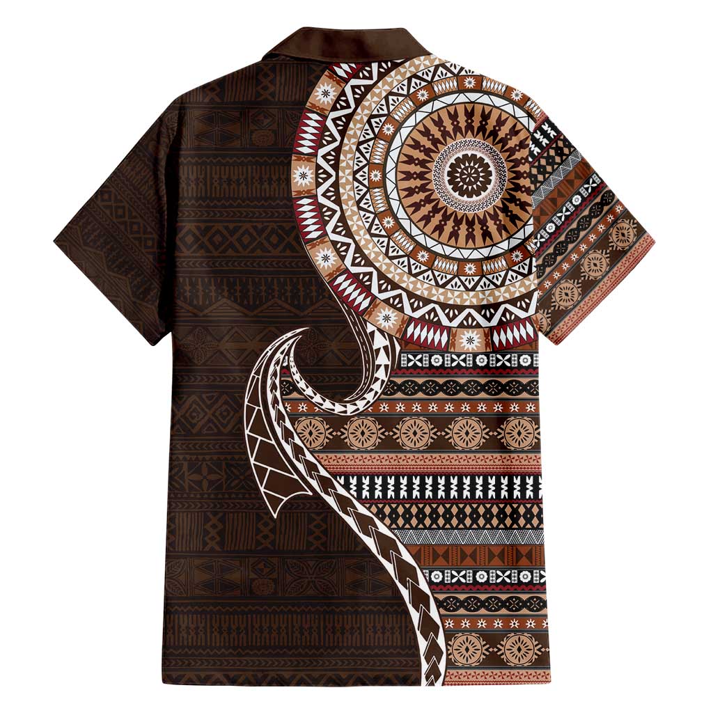 Fijian Masi Tribal Tattoos Art Pattern Hawaiian Shirt Brown Color Half Style LT03 - Polynesian Pride