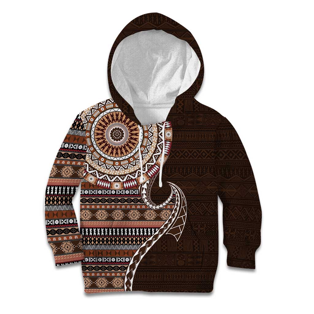 Fijian Masi Tribal Tattoos Art Pattern Kid Hoodie Brown Color Half Style LT03 Hoodie Brown - Polynesian Pride