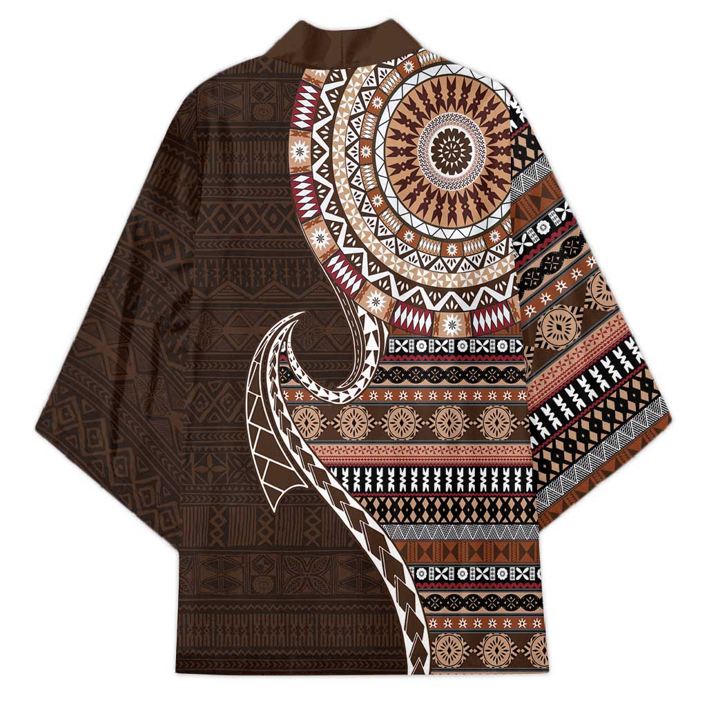 Fijian Masi Tribal Tattoos Art Pattern Kimono Brown Color Half Style LT03 - Polynesian Pride