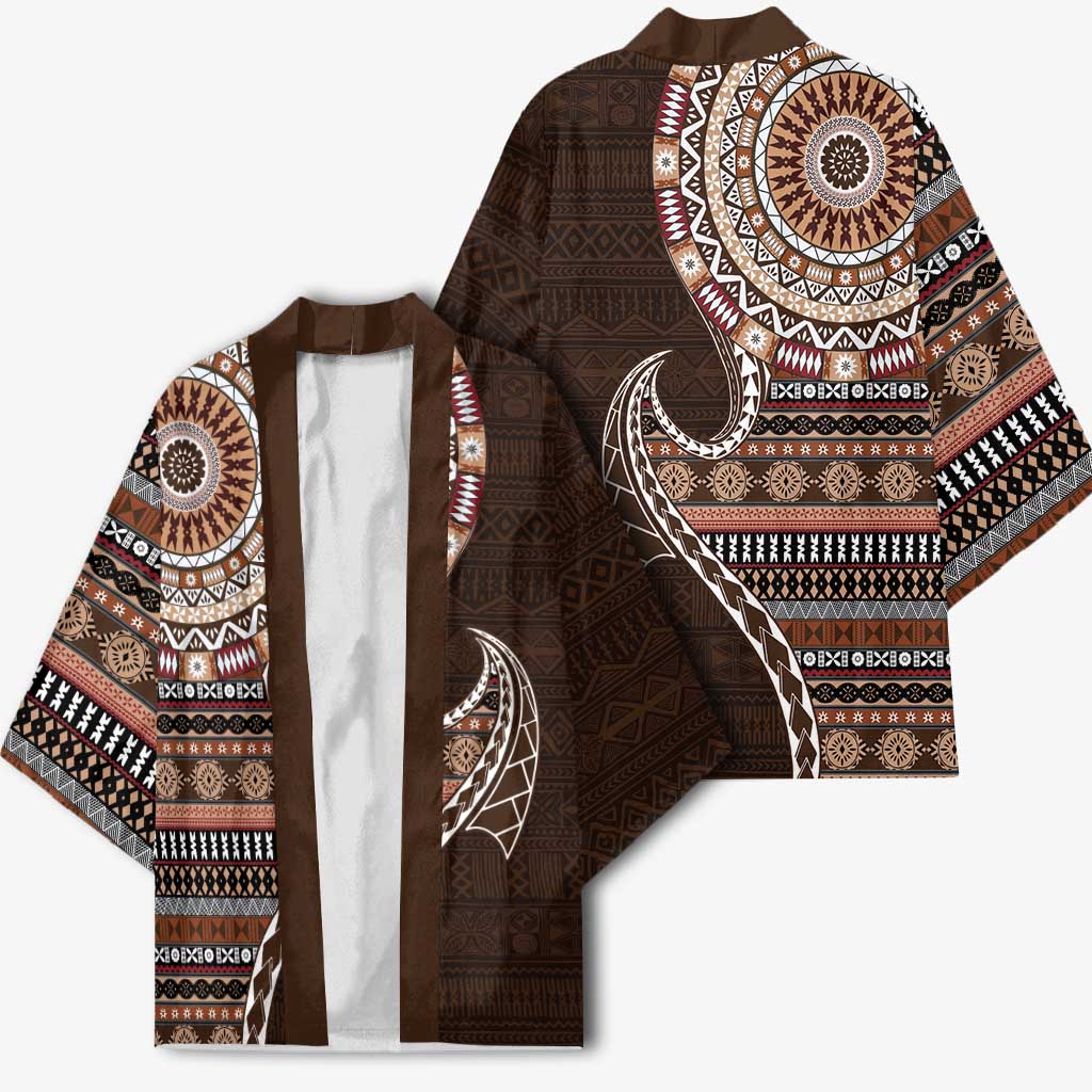 Fijian Masi Tribal Tattoos Art Pattern Kimono Brown Color Half Style LT03 - Polynesian Pride
