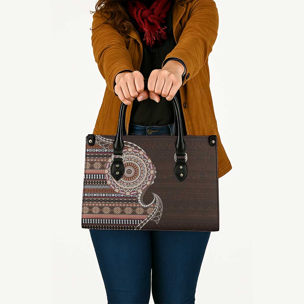 Fijian Masi Tribal Tattoos Art Pattern Leather Bag Brown Color Half Style LT03 Brown - Polynesian Pride