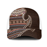 Fijian Masi Tribal Tattoos Art Pattern Mesh Trucker Cap Brown Color Half Style LT03 One Size White Brown - Polynesian Pride